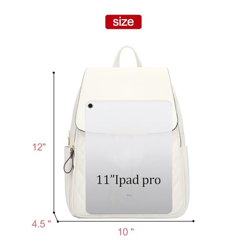 Image of KKXIU Quilted Trendy Leather Backpack Purse for Women and Ladies Shoulder Travel Daypacks Bags (White)