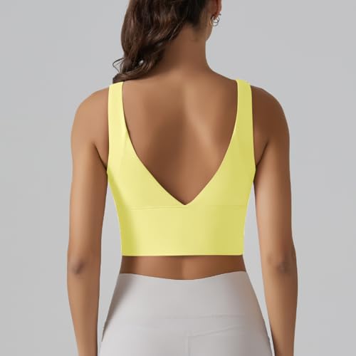 Image of ABOCIW Longline Sports Bra for Women V Back Wireless Padded Medium Support Yoga Bra Workout Crop Tank Tops