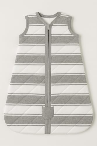 Image of TuddyBuddy Baby Cotton Wearable Quilted Sleeping Bag Blanket 1.5 Tog with 1 Way Zipper Closure | Ideal for Babies & Kids Hypoallergenic Fabrics | (Grey Stripes, 0-6 Months)