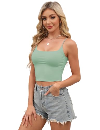 Image of Buauty 2 & 4 Packs Crop Tank Top for Women, Basic Solid Cropped Double Layer Spaghetti Strap Short Sleeveless Camisole
