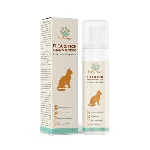 Flea & Tick Cat Waterless Foam Shampoo No Rinse Grooming Formula Gentle Care Coat Cleansing Fresh Clean Scent Dry Shampoo for Cats and Kittens -200 ml (6.7 fl oz)