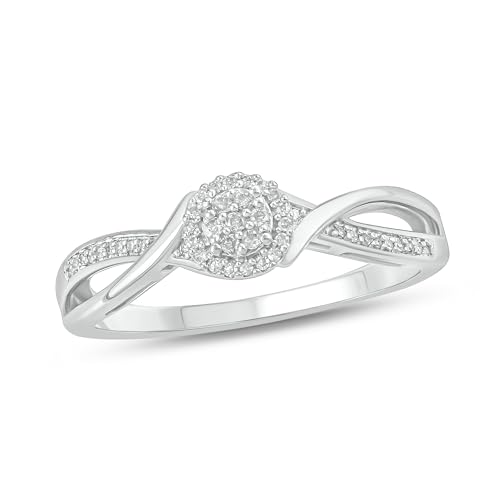 Cali Trove 925 Sterling Silver Diamond Cluster Halo Promise Ring for Women, 1/10ct White Diamonds & Black Diamonds. Promise Bridal Ring & Women’s Engagement Ring in 925 Silver. Diamond Ring for her