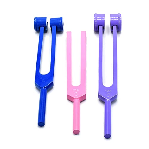 LAJA Imports Limited Edition Colorful Rainbow Lot of 3 Aluminum Sensory Tuning Forks C 128 256 512 Pink Purple and Blue