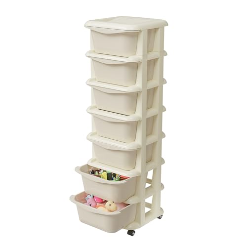 Image of TEX-RO Modular Drawer Storage Organizer | Plastic Chest of Drawers for Kitchen Storage Cabinet | Multi-Layer Storage Drawer Cabinet & Drawers Organisers for Home, Office, Kids (Cream, 7 Layer)