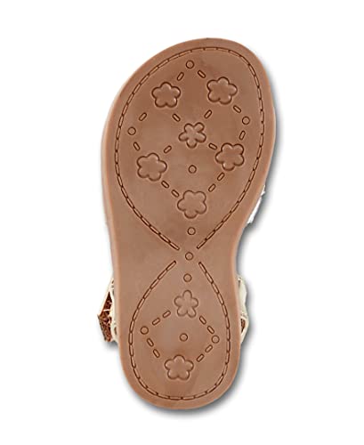Image of Lucky Brand Girl's Evie Sandal - T Strap Strapped Leatherette Metallic Sandals (Little Kid)