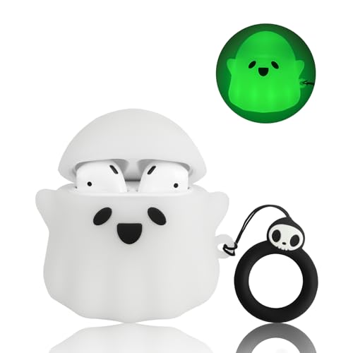 Siopwk Compatible with AirPods Case Cover, [Glow in The Dark] Cute Ghost Case for Airpods 2nd & 1st, Soft Silicone Anime Funny Case for Apple AirPods 2/1 for Women Men Kids Girls Boys