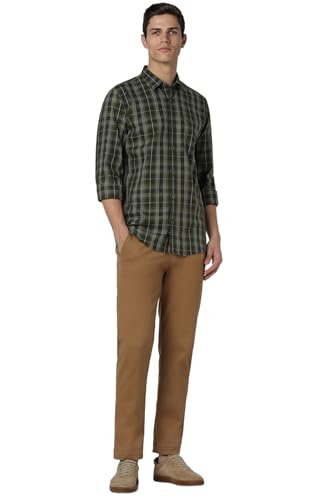 Image of Peter England Men 100% Cotton Slim Fit Checkered Casual Everyday Full Sleeve Shirt |