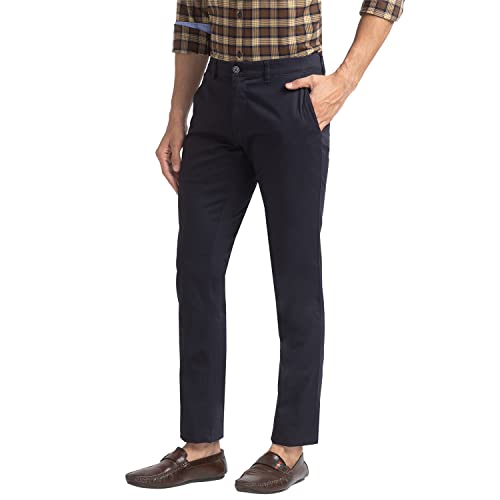 Image of Parx Men's Cotton Blend Solid Pattern Low Rise Tapered Fit Flat Front Casual Trouser