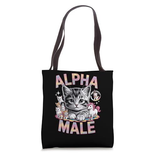 Top G Alpha Meow Male Cute Cat Kittens Unicorn Rainbow Men Tote Bag