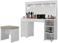 Penteadeira Camarim jade com luz espelho - Branco