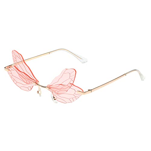 Image of Dragonfly Rimless Sunglasses Wing Shaped Butterfly Fairy Shades Glasses Fashion Party Sunglasses for Women Men