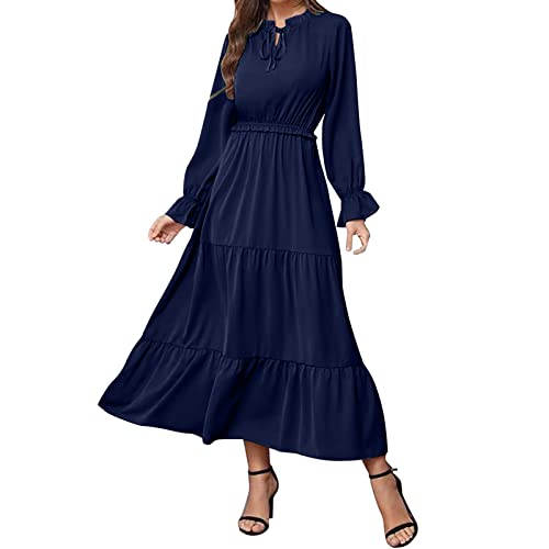 Robe patineuse pour femme bleu marine unie à manches longues en taille XXL