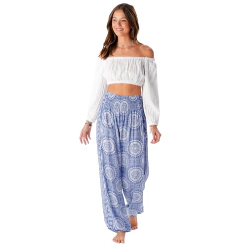 Image of Lotus and Luna Women's Harem Pants Thai Pants for Beach & Lounge High Waisted Flowy Boho Pants Genie Pants Yoga Pants