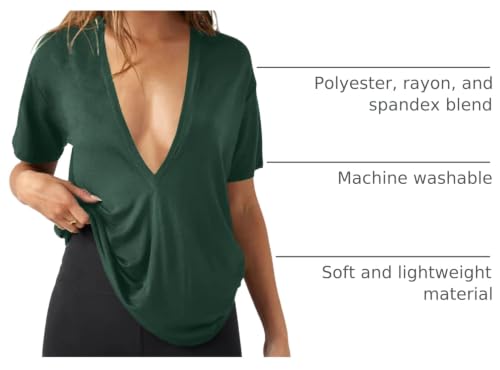 Image of UNCLECAT Womens Deep V Neck T Shirts Summer Oversized Short Sleeve Tops | V Neck, Sexy, Solid, Loose Fit, Casual, Trendy, Going Out, Daily Wear, Workout