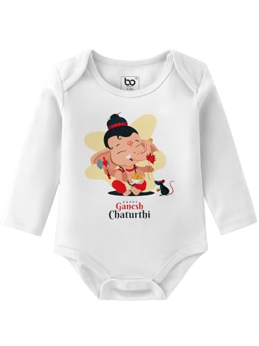 Image of BONKIDS Baby Kids Cotton Stretch Leotard Vibrant Ganesh Idol with Ganapati Bappa Morya Print