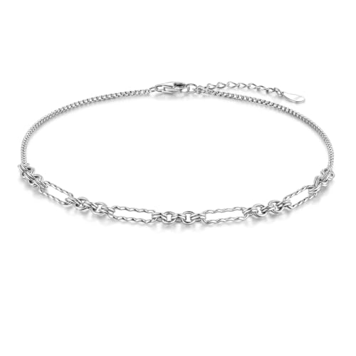 Image of CHIC & ARTSY 925 Sterling Silver Ankle Bracelets for Women, Adjustable Double Layer Chain Anklets, Minimalist Lightweight Foot Jewelry for Beach & Everyday Wear