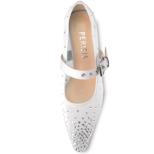 Image of Women's Mesh Closed Pointed Toe Heels Rhinestone Ankle Strap Buckle Kitten Heeled Mary Jane Pumps Dressy Prom Wedding Sandals Shoes 2 inch