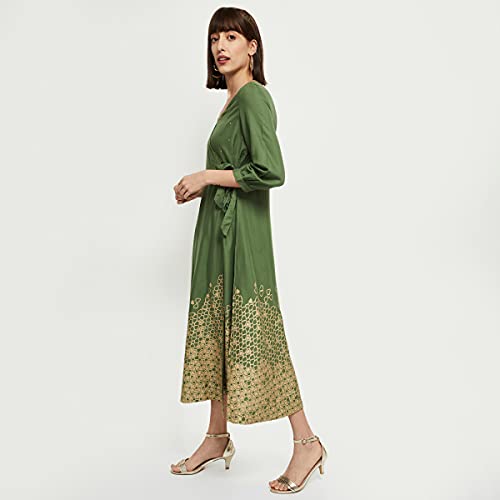 Image of Max Women's Rayon Printed Ethnic Wrap Midi Dress Ankle Length