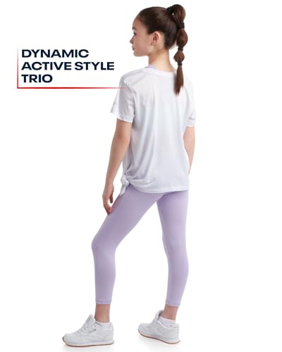 Reebok Conjunto de leggings esportivas para meninas – Camisa de malha de 3 peças, leggings capri e s
