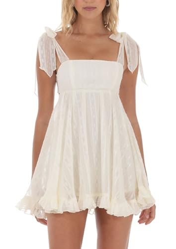 Image of Women Y2k Tie Shoulder Mini Dress Sleeveless Flowy Babydoll Dress Boho Floral Aline Short Sundress