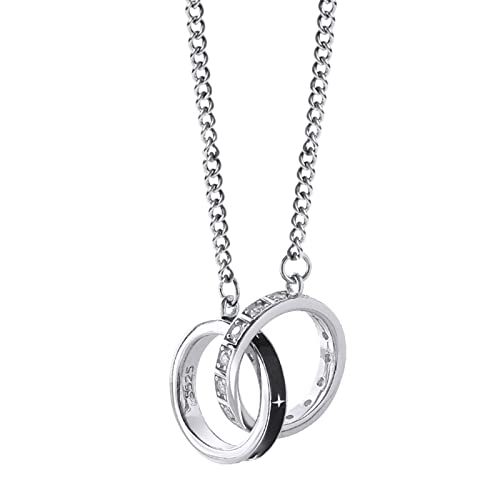 Collier couple argent anneaux entrelacés de zirconium de haute joaillerie