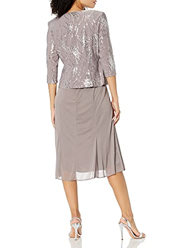 Alex Evenings Women's Tea Length Mock Jacket Dress With Button Front, Pewter/Frost, 6 Petite #TOP4