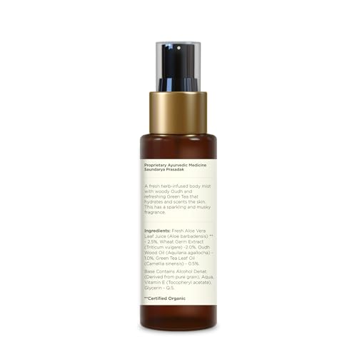 Forest Essentials Fragrant Body Mist Oudh & Green Tea | Aloe Vera juice infused Perfume Spray to keep Skin Scented & Hydrated Through the Day