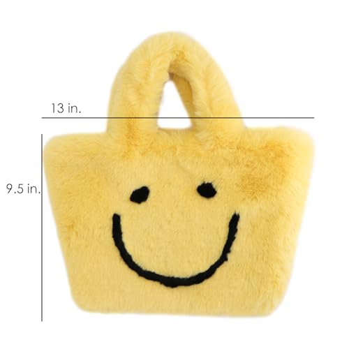 Bolso tote pequeño fluffy amarillo sonrisa Y2K miniatura 3