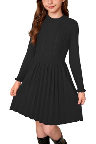 Girls Cable Knit Mock Neck Sweater Dress Fall Winter Long Sleeve Casual Dresses 5-14 Years