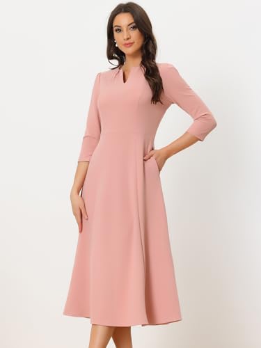 Image of Allegra K Womens 3 /4 Sleeve A-Line Business Work Formal Midi Dress | Elegant Dresses with Pockets, V Neck, Cockatail Party Church Funeral Outfits, Spring Fall Winter