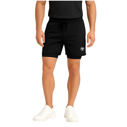 Image of Men's 2 in 1 Active Dual Shorts with Inner Tights Layer & Compression Liner, Double Layer Athletic Short for Running, Gym & Sports