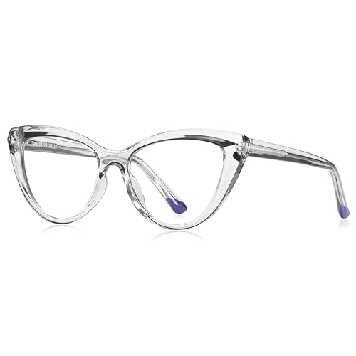 kachawoo Gafas de bloqueo de luz azul para mujer, marco de gafas de ojo de gato TR90, gafas de moda, Transaprent, Large