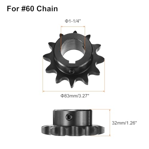 Image of uxcell #60 Chain Roller Sprocket B Type, 1-1 /4 inch Bore 12 Tooth Single Strand Chain Sprocket, Carbon Steel, Keyway with Set Screws