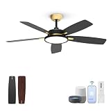 Roomratv Ceiling Fans with Lights,52 inch Smart Ceiling Fans with Dimmable LED Light Compatible with Google Home Alexa App Control(Black Gold