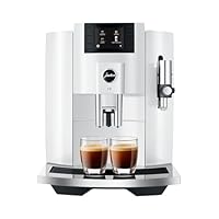 Jura E8 Automatic Coffee Machine with 17 Programmed Specialties, 2.8-Inch Display, and Professional Aroma Grinder (Piano White, Renewed)