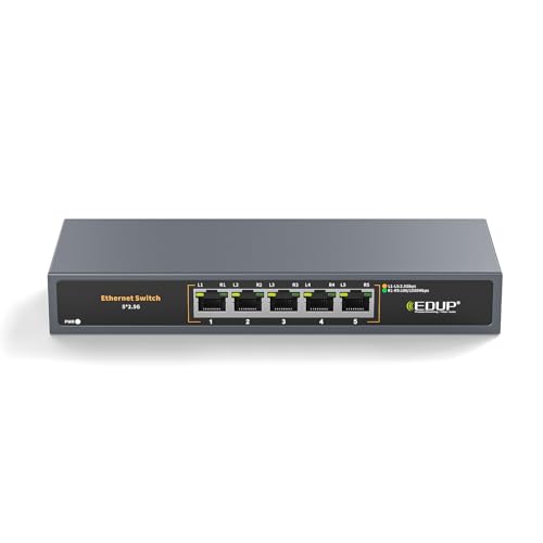 Ethernet Switch 2.5 Gigabit, 5 Ports Multi-Gigabit Ethernet Switch, Unmanaged, Fanless, Plug & Play, Reliable Network Splitter, Ideal for Gaming, NAS, PC, Silent, Desktop/ Wall Mount, Metal Design