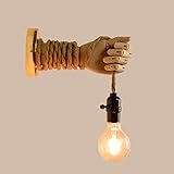 BQYY Retro LED Schlafzimmer Wohnzimmer Hanfseil Wandleuchte Mit Schalter Holz Hand Design Wandlampe Vintage Industrial Bar Café Rustikale Dekoration Wand-Lichter, Für Restaurant Loft Flur E27