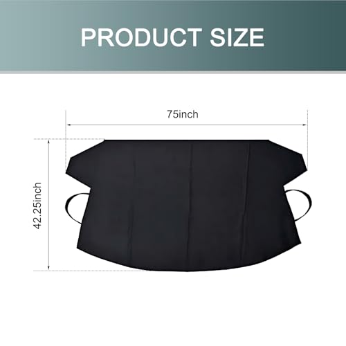 Image of Windshield Cover for Ice Rearview Mirror Snow Covers, 75 inch x 42.25 inch 600D Oxford Fabric Water Heat Sag-Proof Windshield Frost Cover, Car Anti-Theft Cover, Suitable for Most Cars (Black)