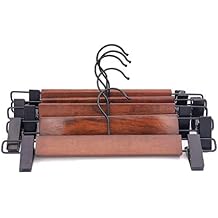 Wooden Pants Hangers Finish with Metal Clips Natural Wood Hanger for Skirts Slacks,One Pack of 5 Walnut
