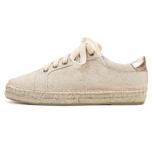 TONIVIS Tênis feminino espadrille com cadarço plataforma de juta - respirável para conforto casual s