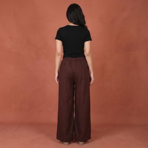 Image of FASHION GALLERY Women's Solid Rayon Palazzo Pants | Relaxed Fit Full Length Wide Leg Palazzo | Elastic Waist Comfortable Casual Lounge Office Ethnic Flared Trousers for Women