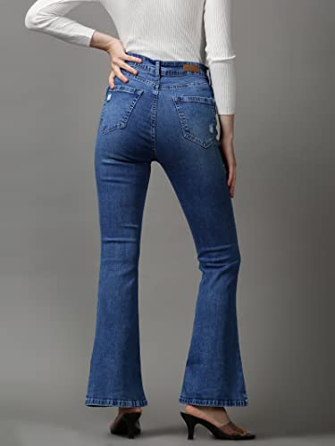 Image of SHOWOFFFF Women Bootcut Fit Jeans | Denim Jeans for Womens | Mid-Rise Regular Length Jeans for Women's