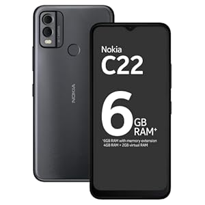 Nokia C22 | 3-Day Battery Life | 6GB RAM (4GB RAM + 2GB Virtual RAM) | 13 MP Dual Rear AI Camera with Night & Portrait Mode | IP52 | Charcoal