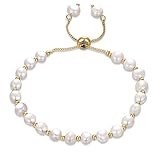 WOWORAMA Pearl Bracelet for Women Gold Adjustable Slider Bracelet Dainty Baroque Bracelet for Weddin