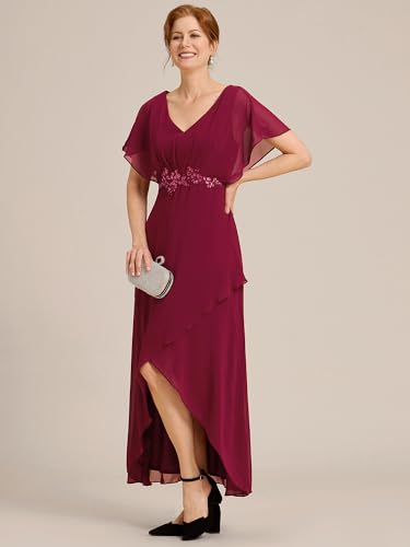 Image of Ever-Pretty Women's Formal Dress A Line V Neck Applique Waist Tea Length Wedding Guest Dress 02027