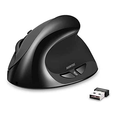 AURTEC Vertical Mouse, Rechargeable 2.4G Wireless Ergonomic Mice with USB Receiver, 6 Buttons and 3 Adjustable DPI 800/1200/1600, Black Cover