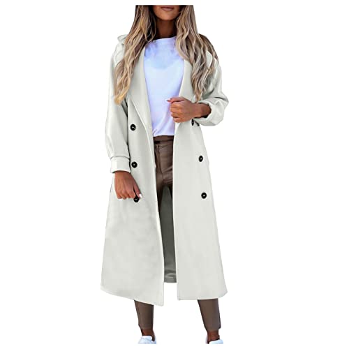 UAMABBM Trench Coat for Women Long Pea Coat Button Down Lapel Open Front Hoody Jacket Overcoat Winter Outwear Cardigan