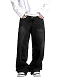 Zewool Jean décontracté Homme Style Baggy Y2K Hip Hop Street Pantalon Denim à Jambe Large Coupe Ample Long Oversized et relaxé Tendance 2000s extrême liberté de Mouvement,E10 Noir,XL