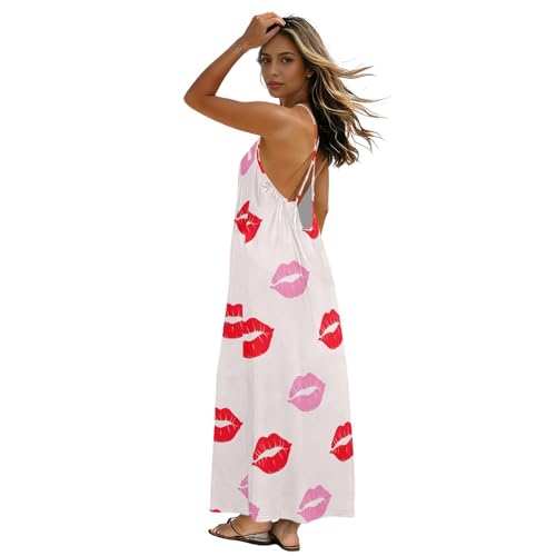 Robe longue d'été Kiss dos nu et bretelles spaghetti dos ouvert pour femme