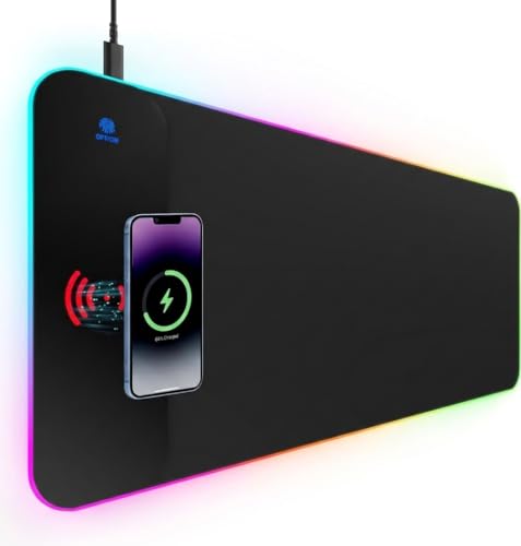 Image of INOVERA (LABEL) RGB Light Gaming Mouse Pad with Wireless Charging - Anti Slip Rubber Base Desk Mat for Laptop, Computer, Keyboard (Black, 700 x 300 mm)